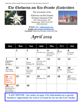 April 2019 the Edelweiss Am Rio Grande Nachrichten