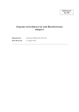 Submission No 395 INQUIRY INTO IMPACT of the WESTCONNEX