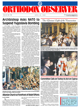 Archbishop Asks NATO to Suspend Yugoslavia Bombing