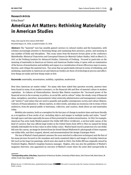 American Art Matters: Rethinking Materiality in American Studies