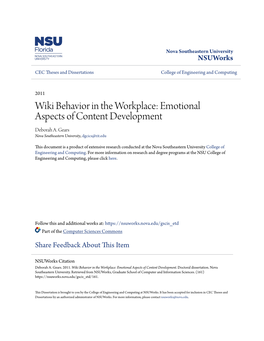 Wiki Behavior in the Workplace: Emotional Aspects of Content Development Deborah A