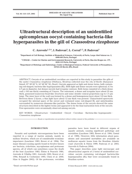 Ultrastructural Description of an Unidentified Apicomplexan Oocyst Containing Bacteria-Like Hyperparasites in the Gill of Crassostrea Rizophorae