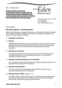 (Public Pack)Agenda Document for Executive, 09/02/2016 18:00