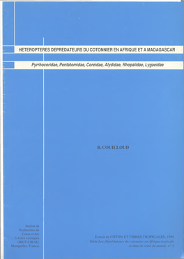 HETEROPTERES DEPREDATEURS DU COTONNIER EN AFRIQUE ET a MADAGASCAR Pyrrhocoridae, Pentatomidae, Coreidae, Alydidae, Rhopalidae, L