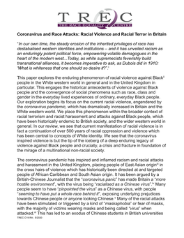 Coronavirus and Race Attacks: Racial Violence and Racial Terror in Britain