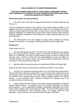 Public Bodies (Abolition of the National Consumer Council and Transfer of the Office of Fair Trading’S Functions in Relation to Estate Agents Etc) Order 2014