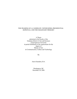 The Framing of a Candidate: Newspapers, Presidential Hopefuls, and the Imaginary Primary
