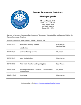 Sumter Stormwater Solutions Meeting Agenda