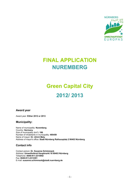 Final Application Nuremberg Green Capital City 2012/2013