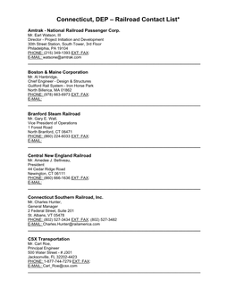 Connecticut, DEP – Railroad Contact List*