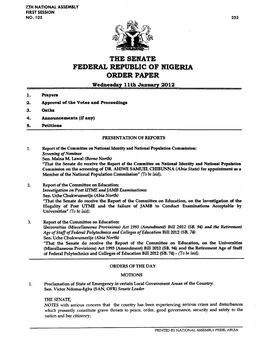 The Senate Order Paper