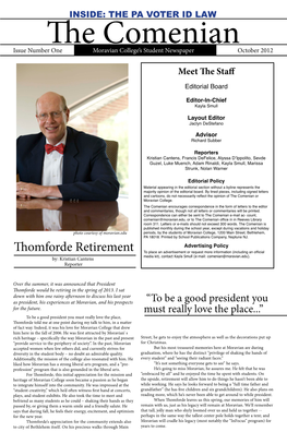 Thomforde Retirement to Place an Advertisement Or Request More Information (Including an Official Contact Kayla Smull (E-Mail: Comenian@Moravian.Edu)