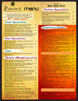 MENU Seafood Specialities