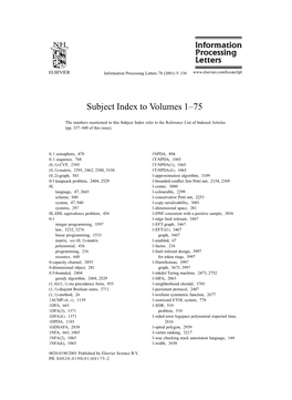 Subject Index to Volumes 1–75