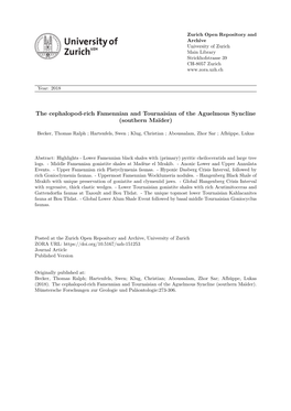 The Cephalopod-Rich Famennian and Tournaisian of the Aguelmous Syncline (Southern Maïder)