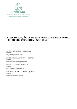 A Certificação Leed Em Estádios Brasileiros: O Legado Da Copa Do Mundo 2014