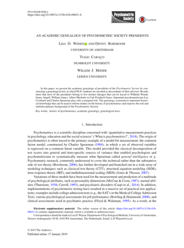 AN ACADEMIC GENEALOGY of PSYCHOMETRIC SOCIETY PRESIDENTS Lisa D