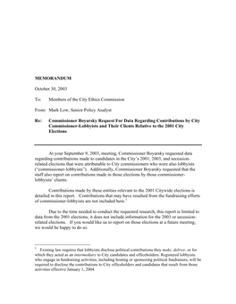 MEMORANDUM October 30, 2003 To