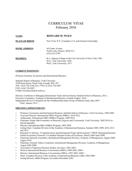 CURRICULUM VITAE February 2016