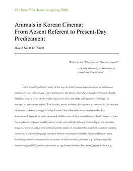 Animals in Korean Cinema: from Absent Referent to Present-Day Predicament