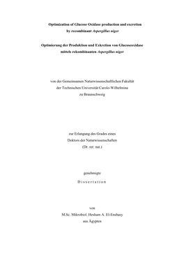 Optimization of Glucose Oxidase Production and Excretion by Recombinant Aspergillus Niger