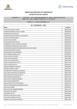 Anexo Ii – Edital De Deferimento Das Inscrições Edital De Abertura Nº 01/2020