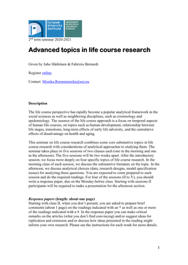 Advanced Topics in Life Course Research