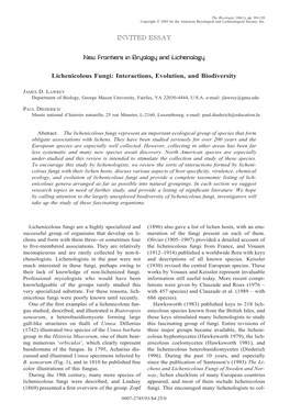 Lichenicolous Fungi: Interactions, Evolution, and Biodiversity