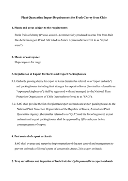 Plant Quarantine Import Requirements for Fresh Cherry from Chile