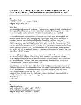 COMPILED PUBLIC COMMENTS, PROPOSED MULTI-USE ACCESSIBLE PATH from I-40 to CAMPBELL ROAD (November 15, 2015 Through January 31, 2016)