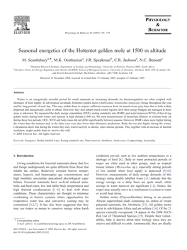 Seasonal Energetics of the Hottentot Golden Mole at 1500 M Altitude