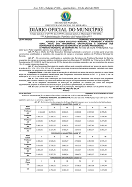 DIÁRIO OFICIAL DO MUNICÍPIO Criado Pela Lei No 297/93 De 21/09/93, Alterado Pela Lei Municipal Nº 380/2002