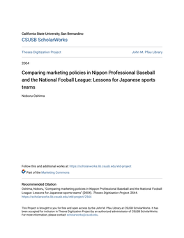 Comparing Marketing Policies in Nippon Professional Baseball and the National Fooball League: Lessons for Japanese Sports Teams