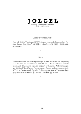 Jolcel Journal of Latin Cosmopolitanism and European Literatures