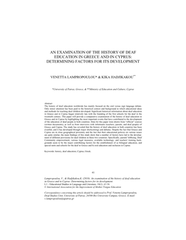 An Examination of the History of Deaf Education in Greece and in Cyprus: Determining Factors for Its Development