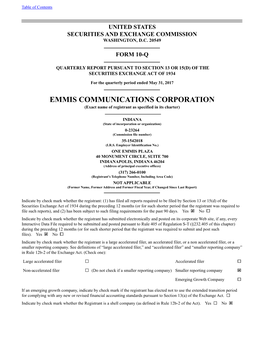 EMMIS COMMUNICATIONS CORPORATION (Exact Name of Registrant As Specified in Its Charter)