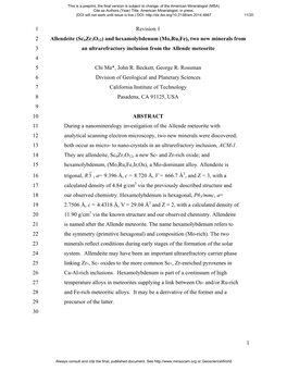 1 Revision 1 1 Allendeite (Sc4zr3o12) and Hexamolybdenum
