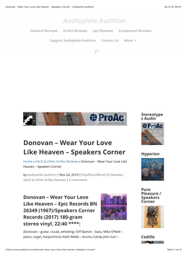 Donovan – Wear Your Love Like Heaven – Speakers Corner