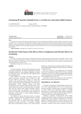 Gaziantep İli Sınırları İçindeki Fırat Ve Asi Havzası Akarsuları Balık Faunası
