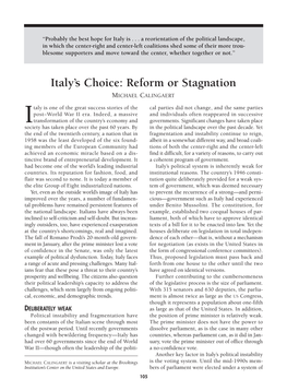 Italy's Choice: Reform Or Stagnation