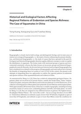 Historical and Ecological Factors Affecting Regional Patterns of Endemism and Species Richness: the Case of Squamates in China