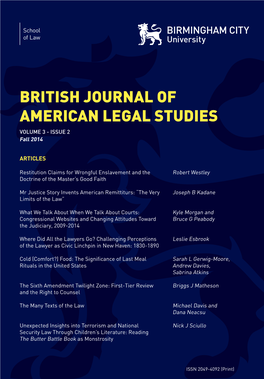 BRITISH JOURNAL of AMERICAN LEGAL STUDIES VOLUME 3 - ISSUE 2 Fall 2014