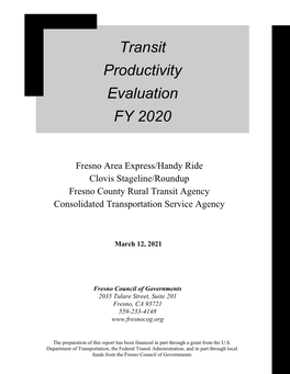 2020 Transit Productivity Evaluation Table of Contents
