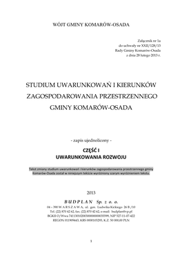 Studium Uwarunkowań I Kierunków Zagospodarowania Przestrzennego Gminy Komarów-Osada