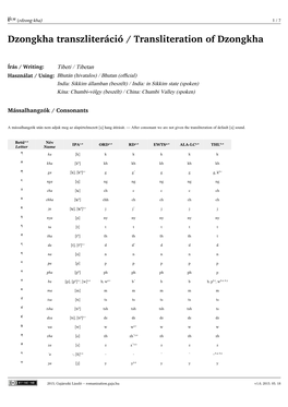 Dzongkha Transzliteráció / Transliteration of Dzongkha