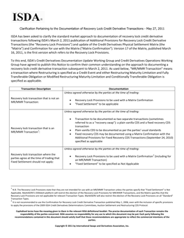 ISDA Has Been Asked to Clarify the Standard Market Approach To