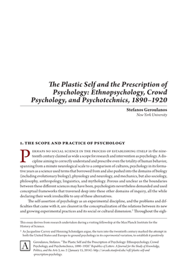 Ethnopsychology, Crowd Psychology, and Psychotechnics, 1890–1920 Stefanos Geroulanos New York University