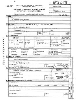 DATA SHEET Form 10-300 UNITED STATES DEPARTMENT of the INTERIOR STATE: (Rev