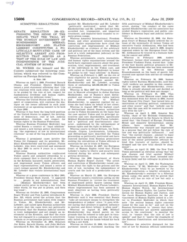 CONGRESSIONAL RECORD—SENATE, Vol. 155, Pt. 12 June 18, 2009 SUBMITTED RESOLUTIONS Against Mr