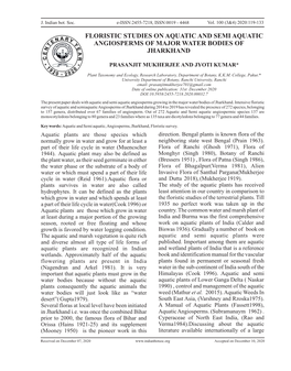 Floristic Studies on Aquatic and Semi Aquatic Angiosperms of Major Water Bodies of Jharkhand